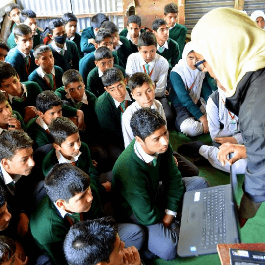 In an interaction session with students at a local school in Ganderbal District of Kashmir. This session was held to create awareness on wildlife.